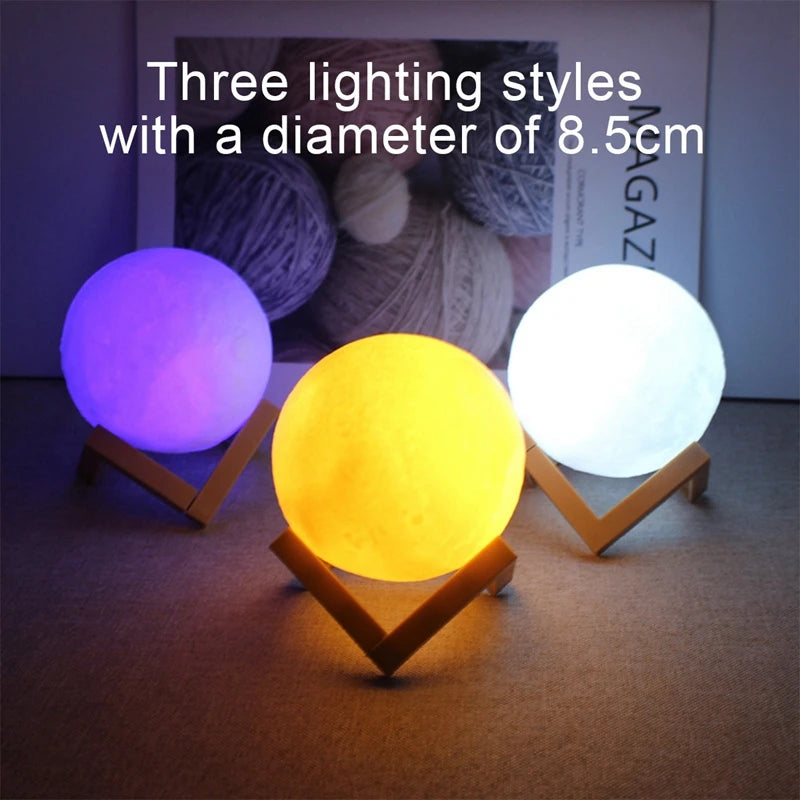 8cm Çaplı 3D Ay LED Işık, 7 Renkli Gece Lambası