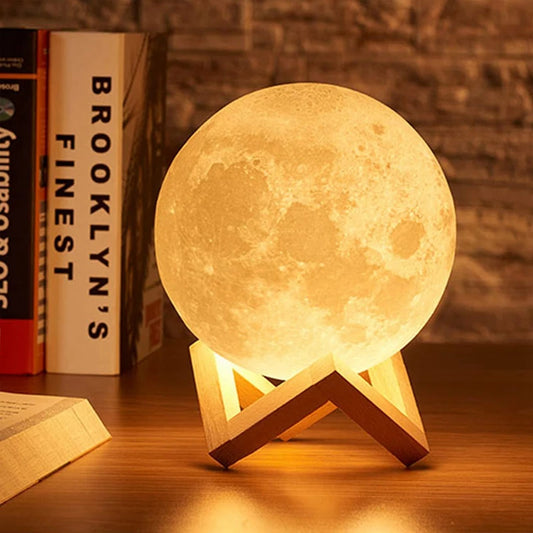 8cm Çaplı 3D Ay LED Işık, 7 Renkli Gece Lambası