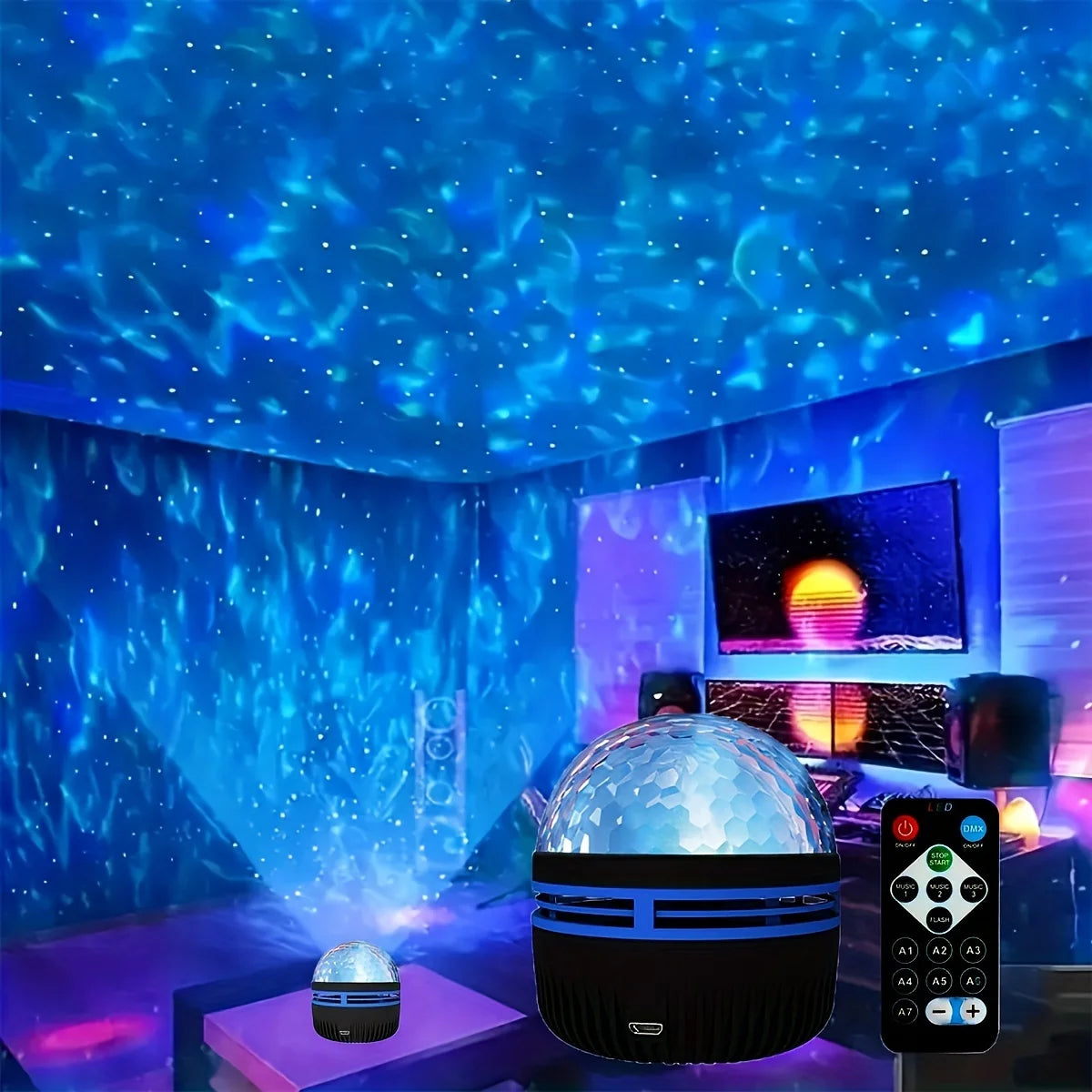 LED Yıldızlı Galaksi Dalga Projektör RGB Uzaktan Kumandalı Lamba