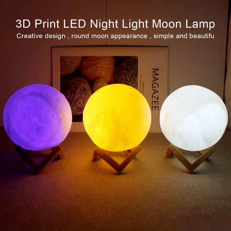 8cm Çaplı 3D Ay LED Işık, 7 Renkli Gece Lambası