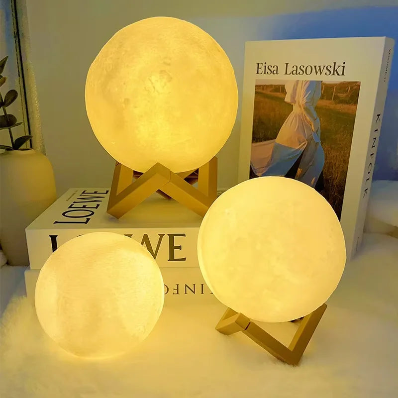 8cm Çaplı 3D Ay LED Işık, 7 Renkli Gece Lambası