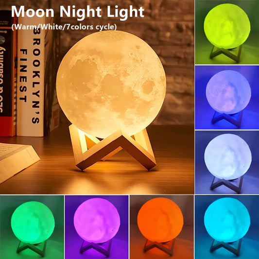 8cm Çaplı 3D Ay LED Işık, 7 Renkli Gece Lambası